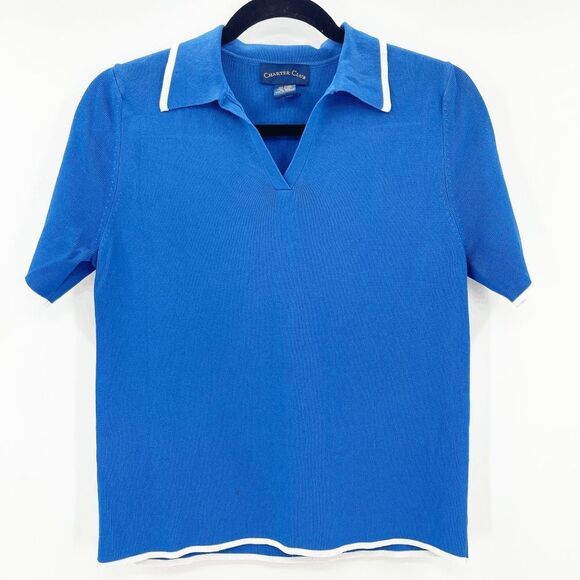 Charter Club Tops - Charter Club Polo Shirt Women's Size S Royal Blue Short Sleeve White Trim